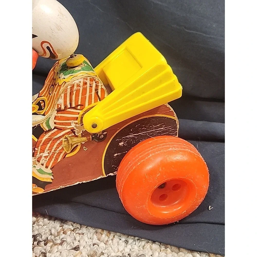 Vintage 1965 Fisher Price Jolly Jalopy Clown Drive Wooden Pull Toy #724